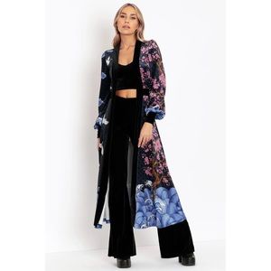 Blackmilk FLIGHT OF TSURU VELVET MAXI JACKET - LIMITED Duster Size XS